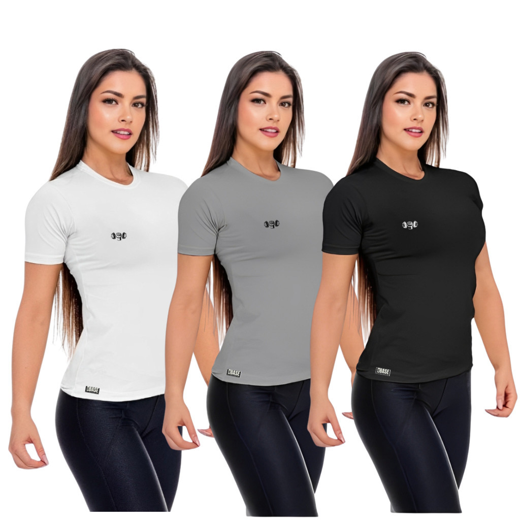 Kit 3 Camiseta Academia Feminina Blusa Treino Feminina Fitness Performance Corrida Pilates Proteção UV50 Musculação