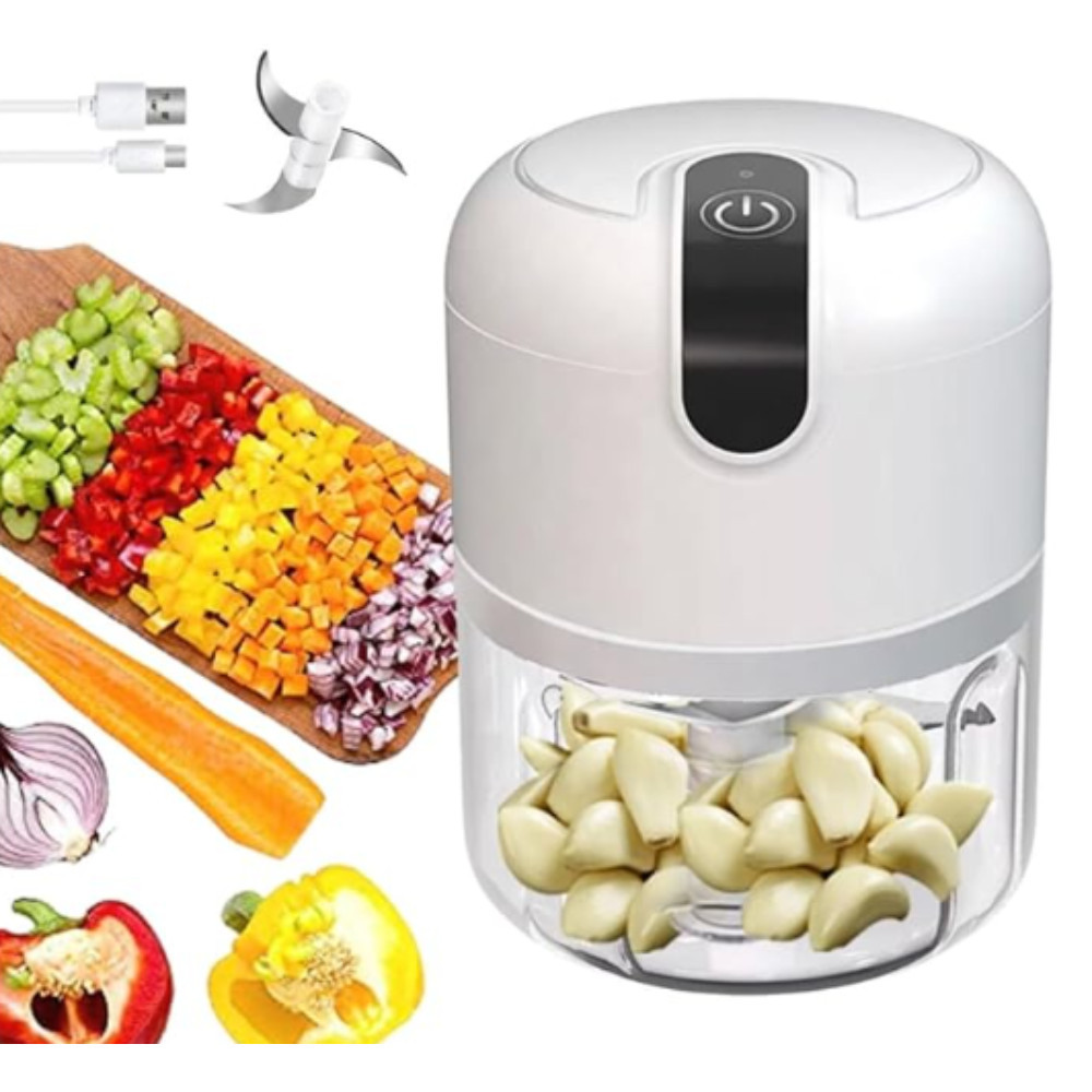 Imagem Mini Picador Elétrico de Alho e Vegetais Portátil 250ml – Triturador Multifuncional USB