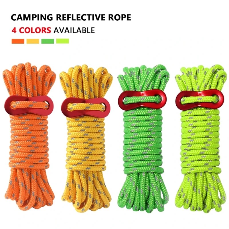 4 peças de Paracord para Tenda, Essenciais para Sobrevivência em Viagens, Corda Refletiva de Paraquedas com Fivela, Cord