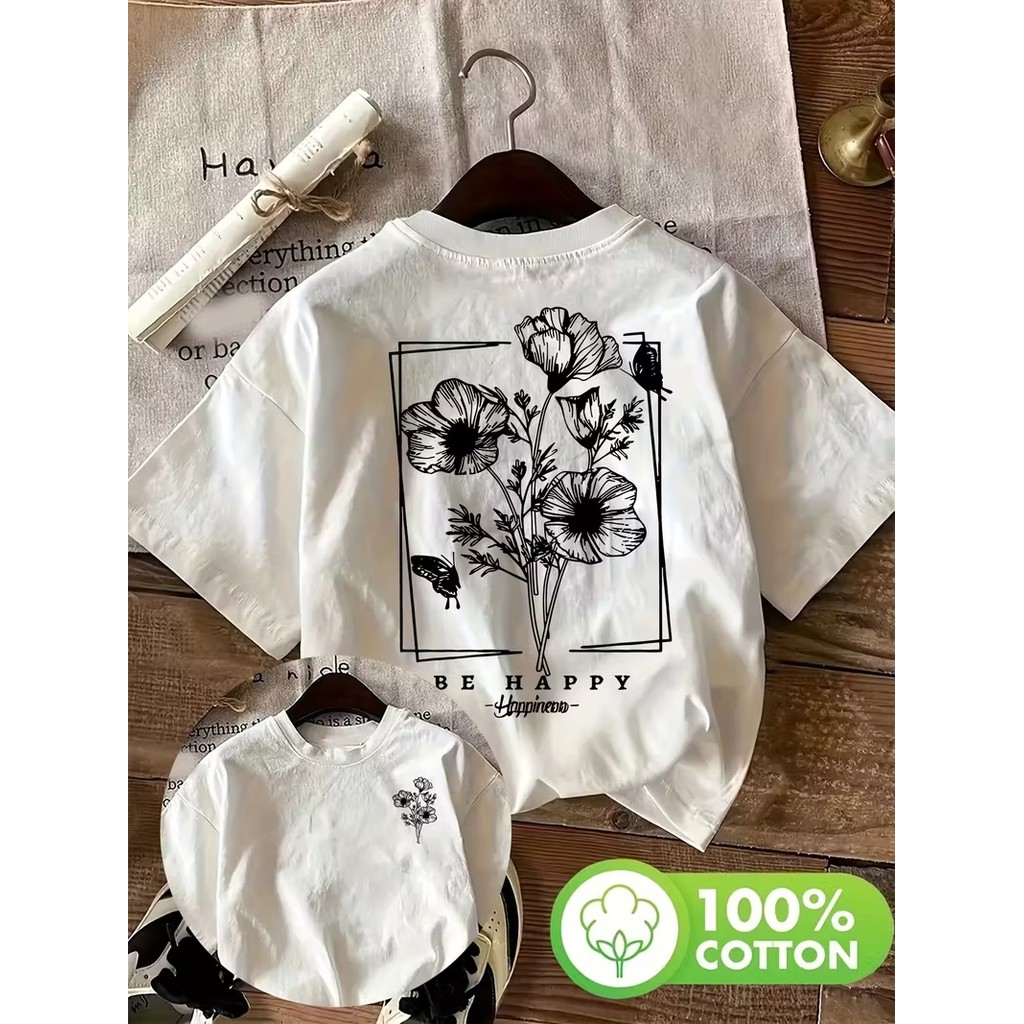 Tshirt Feminina Estilosa Flor Lançamento Camiseta 100% Algodão Camisetão Solta Plus Size Camiseta -Elisart em Oferta na Shopee