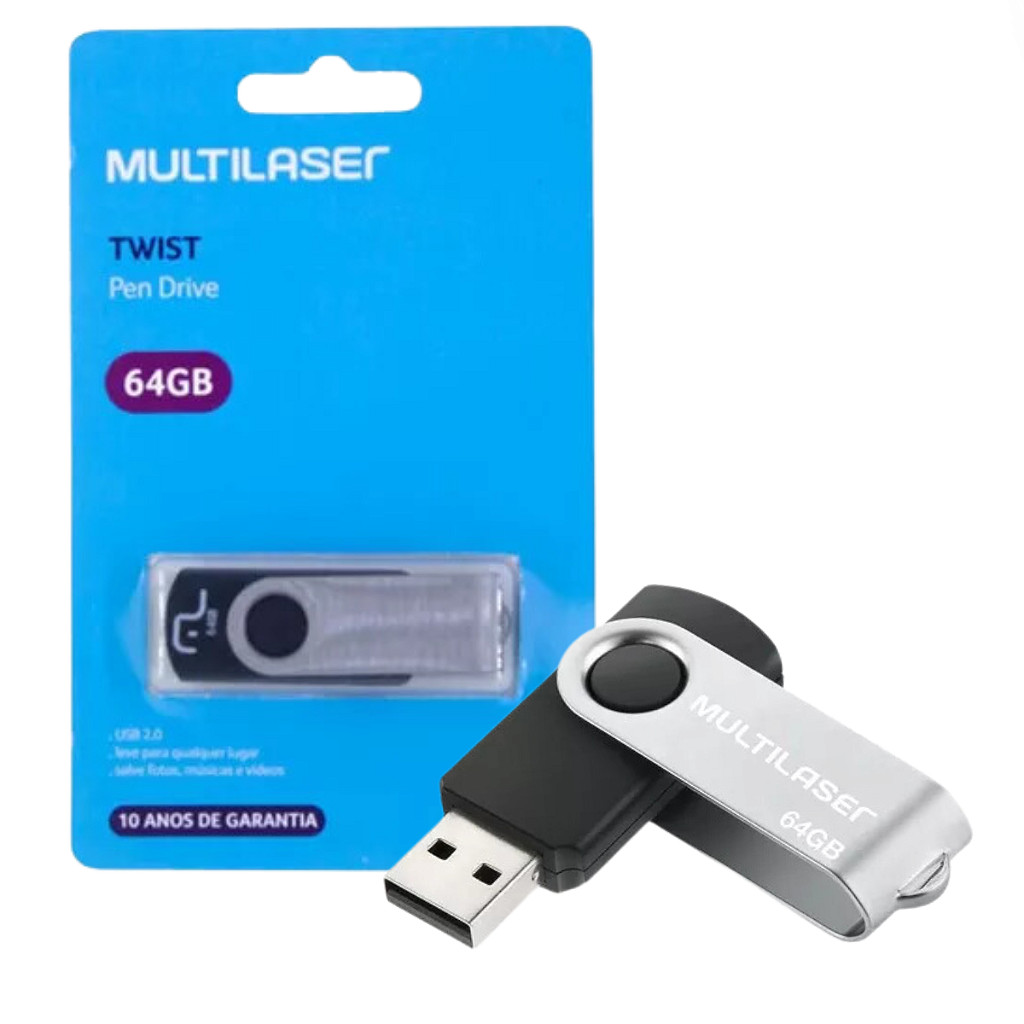 Pen Drive Multilaser Twist 64GB USB 2.0 PD590 Preto