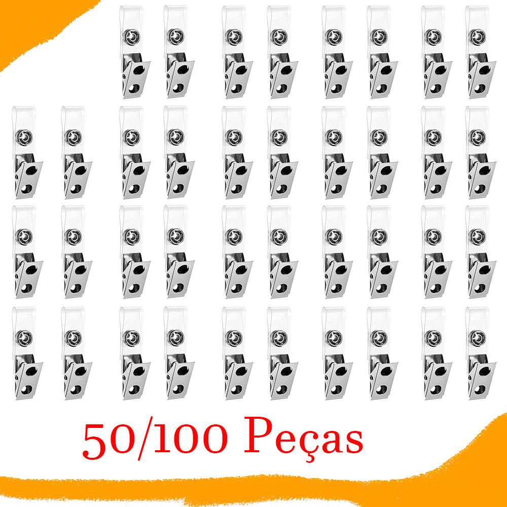50/100 Pçs clipes de crachá de metal,tiras de PVC, clipe de crachá de metal para cartões de identificação, porta-crachás em Oferta na Shopee