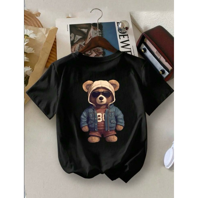 Camiseta infantil Juvenil Urso Estiloso Streetwear 100% Algodão Do 2 ao 16