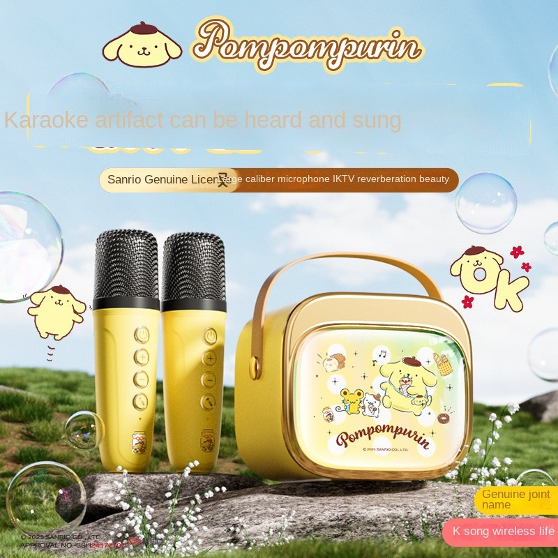 Microfone e Alto-falante Infantil Licenciado Oficialmente pela Sanrio, Mini Alto-falante Bluetooth Sem Fio para Uso Domé