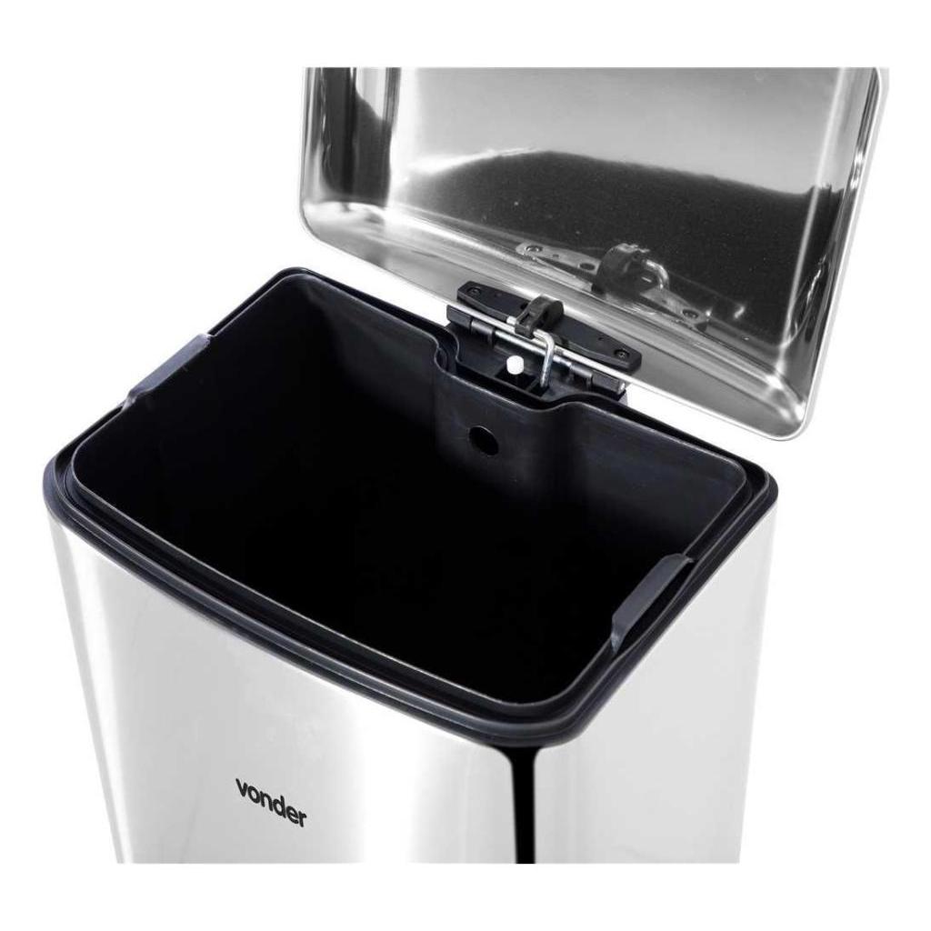Lixeira Inox 30 Litros Retangular Com Pedal Tampa Amortecida Balde Removível Vonder — imagem 2 de 2