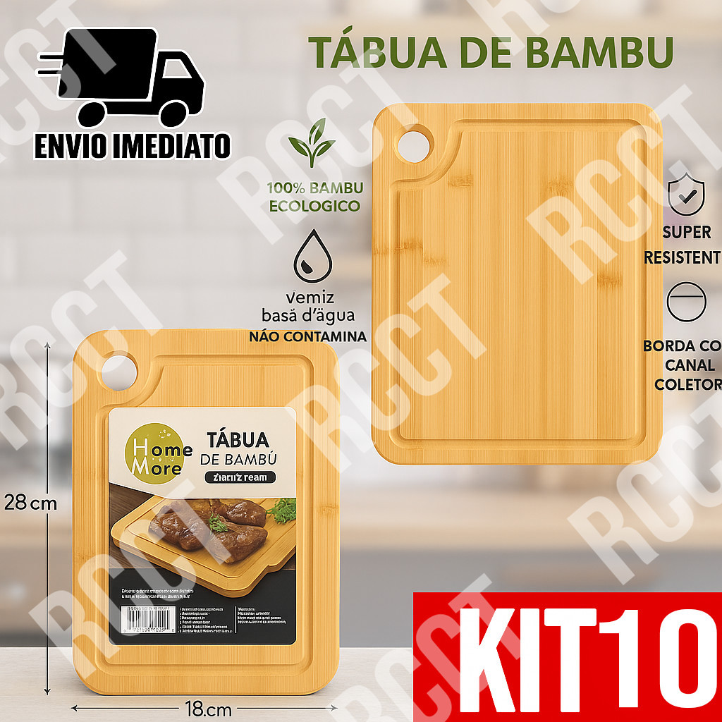 Kit 10 Tábua de Corte Ecológica de Bambu para Cozinha e Churrasco Resistente e Natural