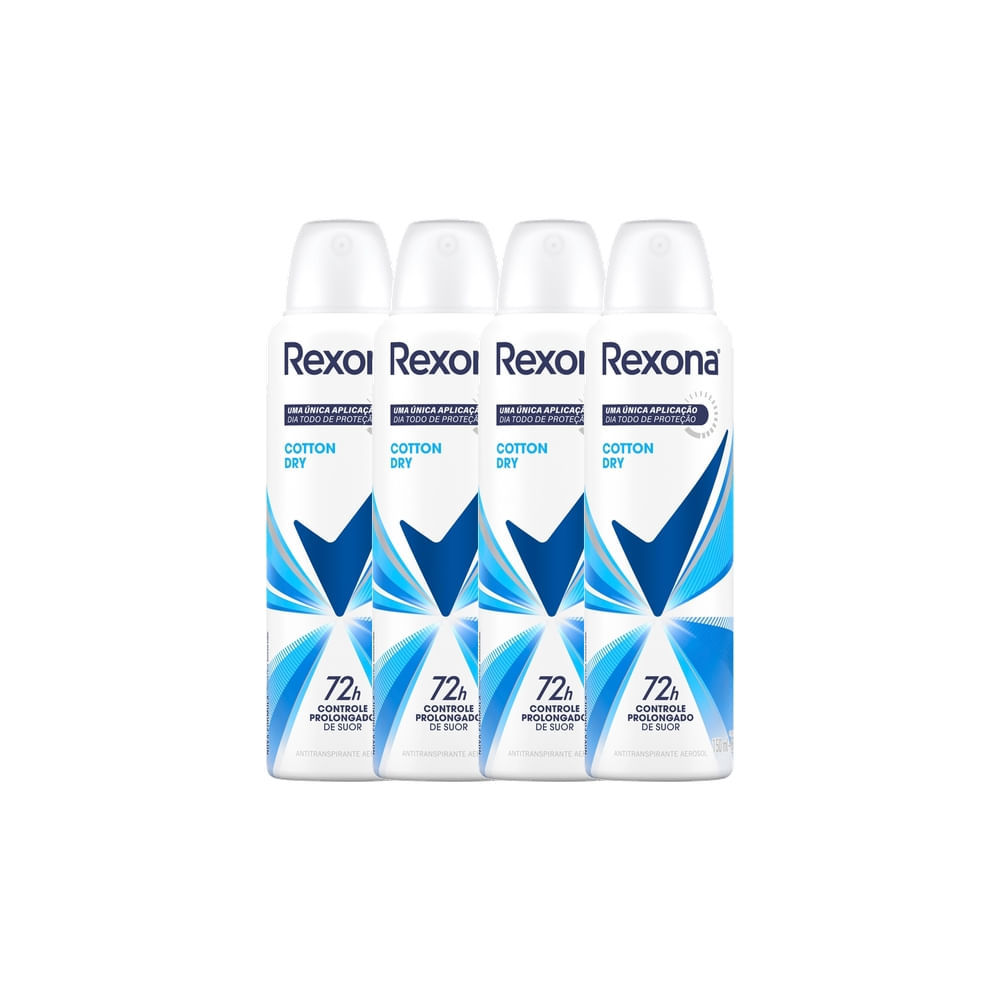 Kit 4 Desodorante Antitranspirante Aerosol Feminino Rexona Cotton Dry 72 horas 150ml em Oferta na Shopee