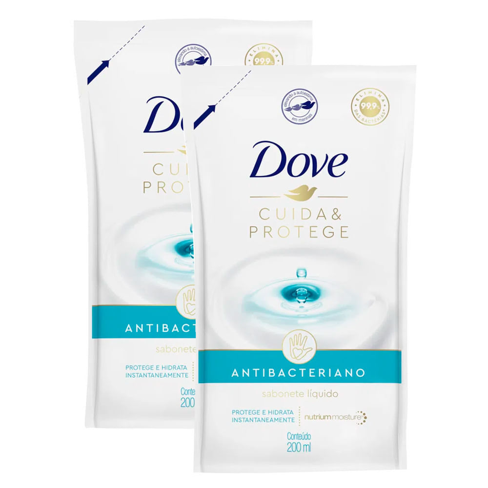 Kit 2 Sabonete Líquido Dove Antibacteriano Cuida e Protege Refil 200ml em Oferta na Shopee
