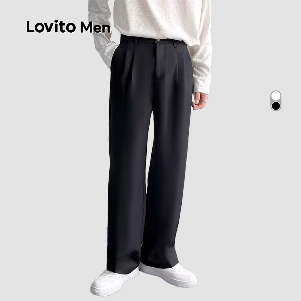 Lovito Men Calças Casuais de Tecido com Bolsos Pregas para Primavera/verão para Homens LNE118116 em Oferta na Shopee