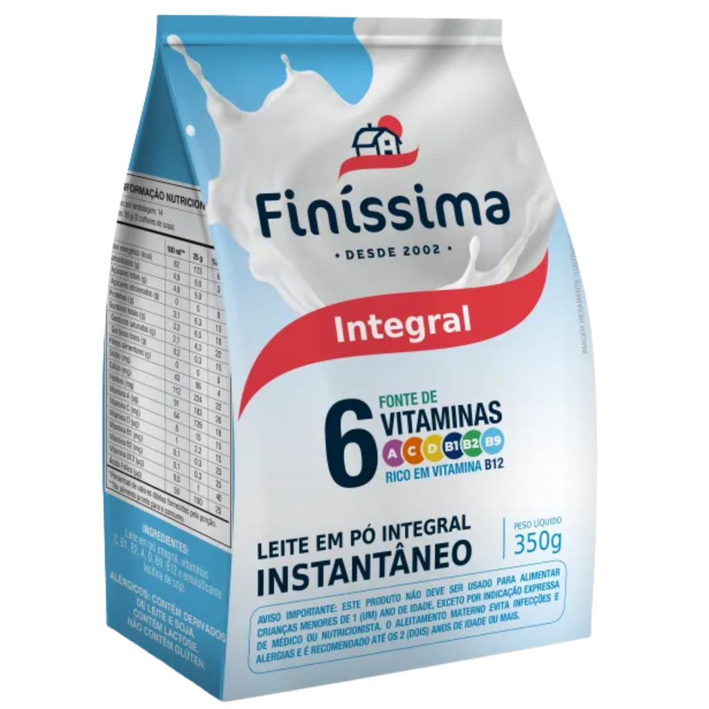 Leite em Pó Integral Fonte de 6 Vitaminas 350g- Finíssima