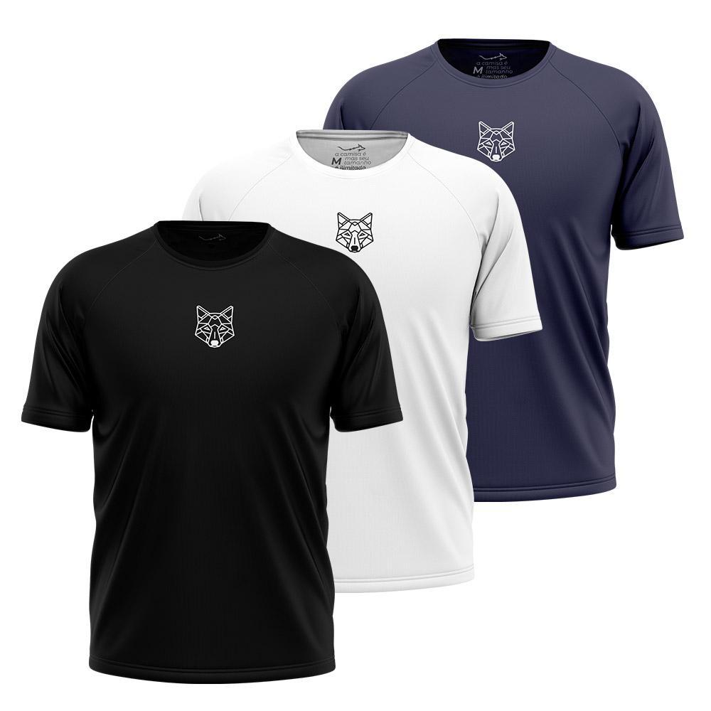 Kit 3 Camisetas Dry Lobo Geométrico Masculina Alpha