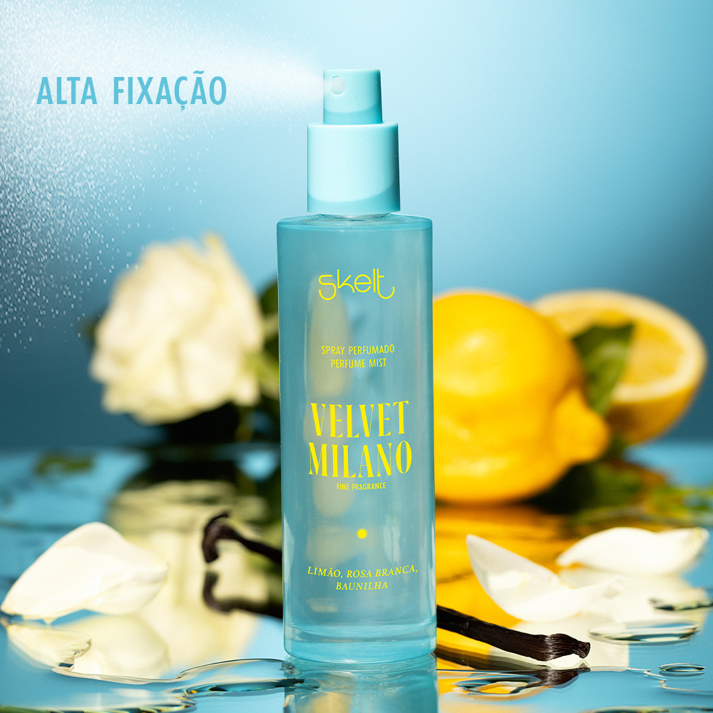 Detalhes do Duo Velvet Milano + Necessaire Veludo - Body Splash 100ml e Hidratante Corporal 200g