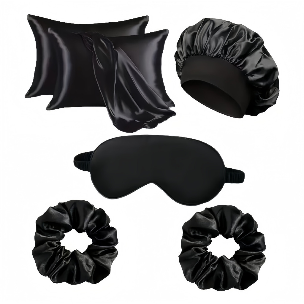 Kit  Fronhas de Cetim Seda + 1Touca De Cetim +2 Xuxinhas+Máscara Dormir 025-065