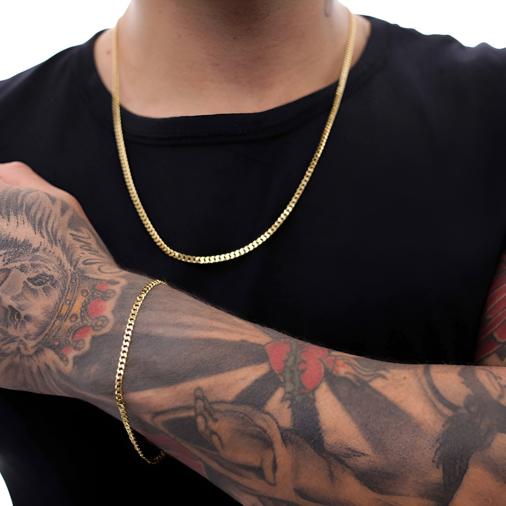 Kit Conjunto Corrente Grumet + Pulseira 100% moeda 18k