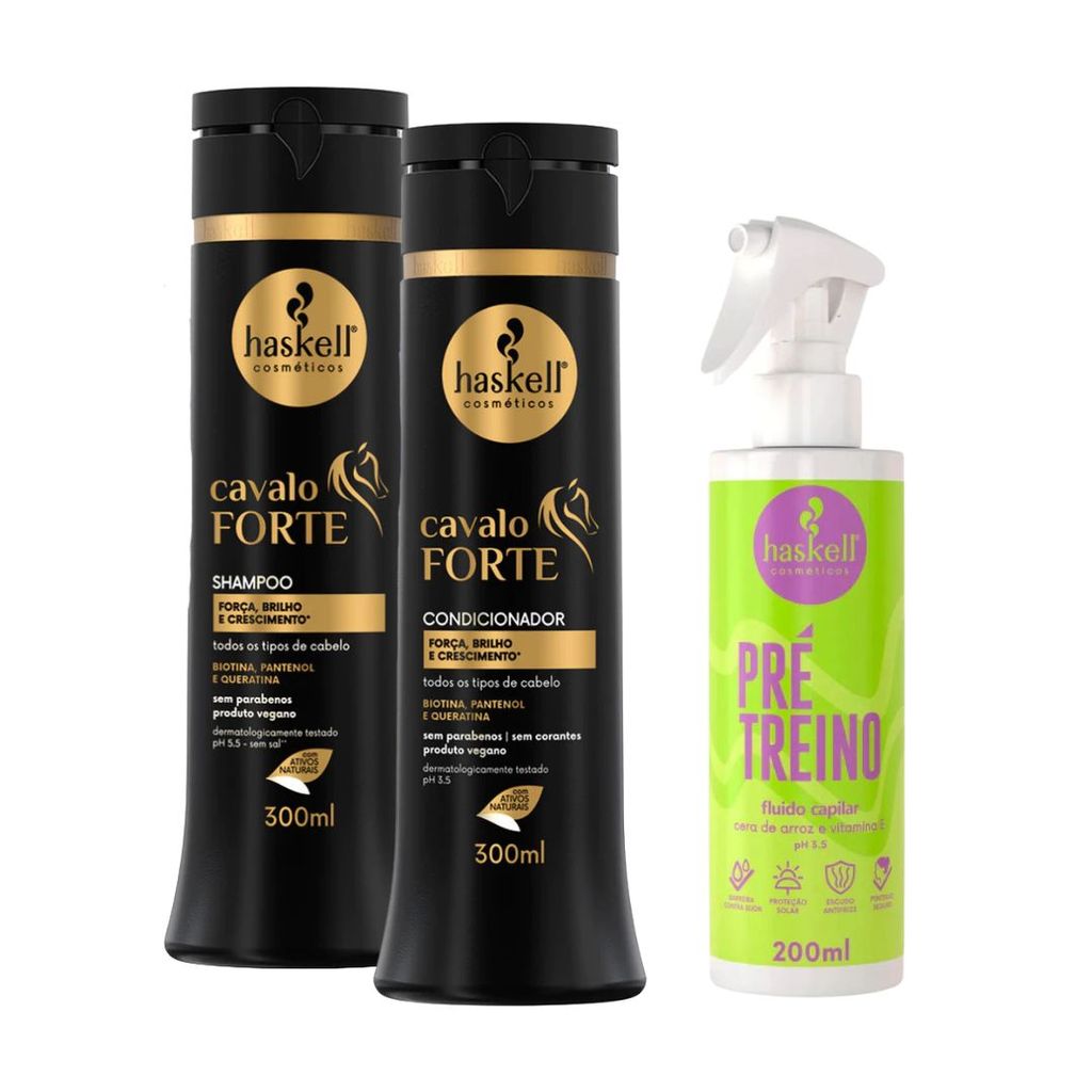 Kit  Haskell Shampoo e Condicionador Cavalo Forte 300ml e Fluido Capilar 200ml