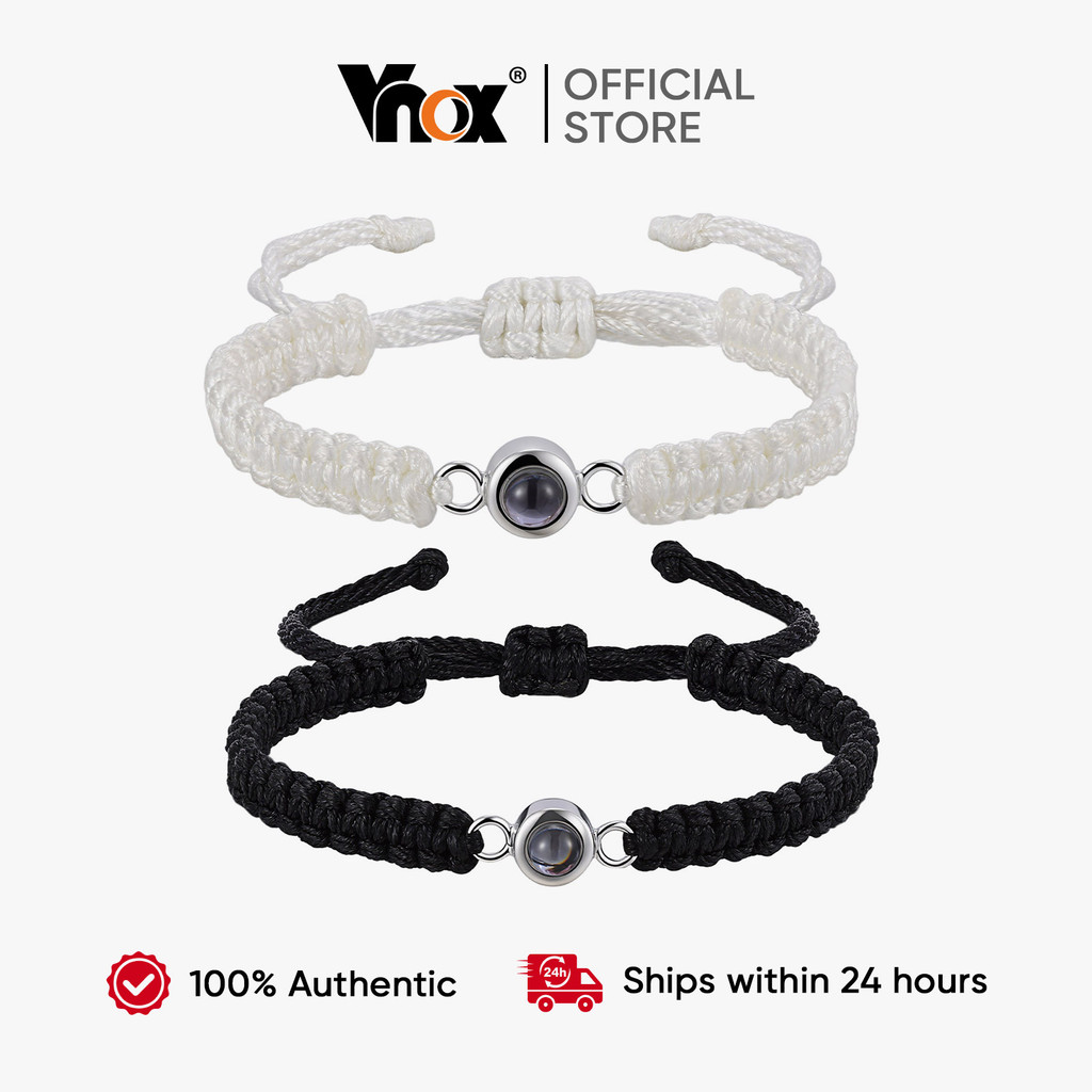 Vnox Projection Stone Customized Photo Bracelet Braided Rope Adjustable Personalized Picture Bracelet for Women Mem