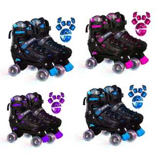 Patins Quad 4 Rodas Juvenil Led Tamanho Ajustável Patinação Com Kit Proteção Lançamento em Oferta na Shopee