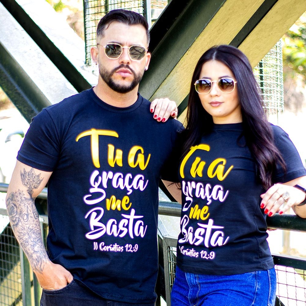 Kit 2 Camiseta Casal Namorados Estampada Evangélica Gospel Blusa Camisa Jesus Yeshua Tua Graça Faby shop moda