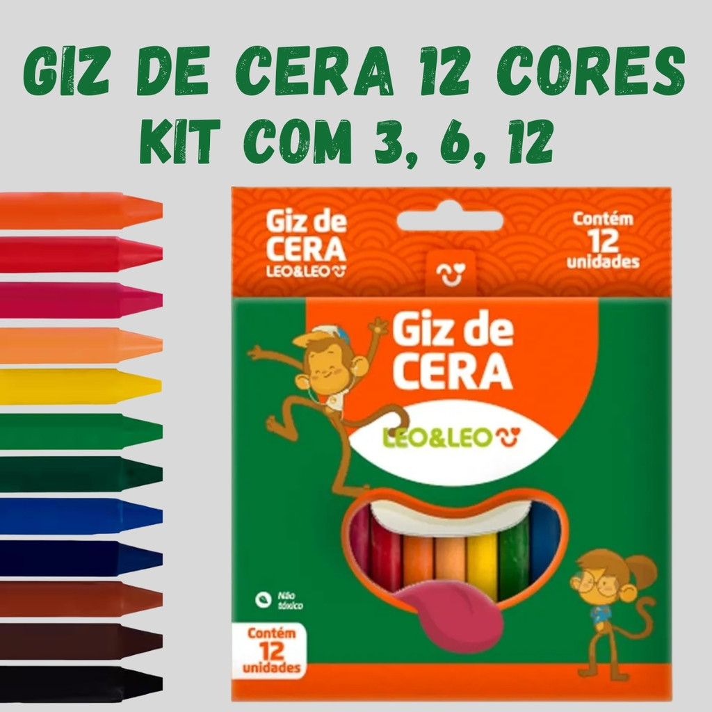 Giz de Cera 12 Cores Kit 3 6 12 Unidades Escolar Infantil Desenho Arte Papelaria Coloridos Não Tóxicos em Oferta na Shopee