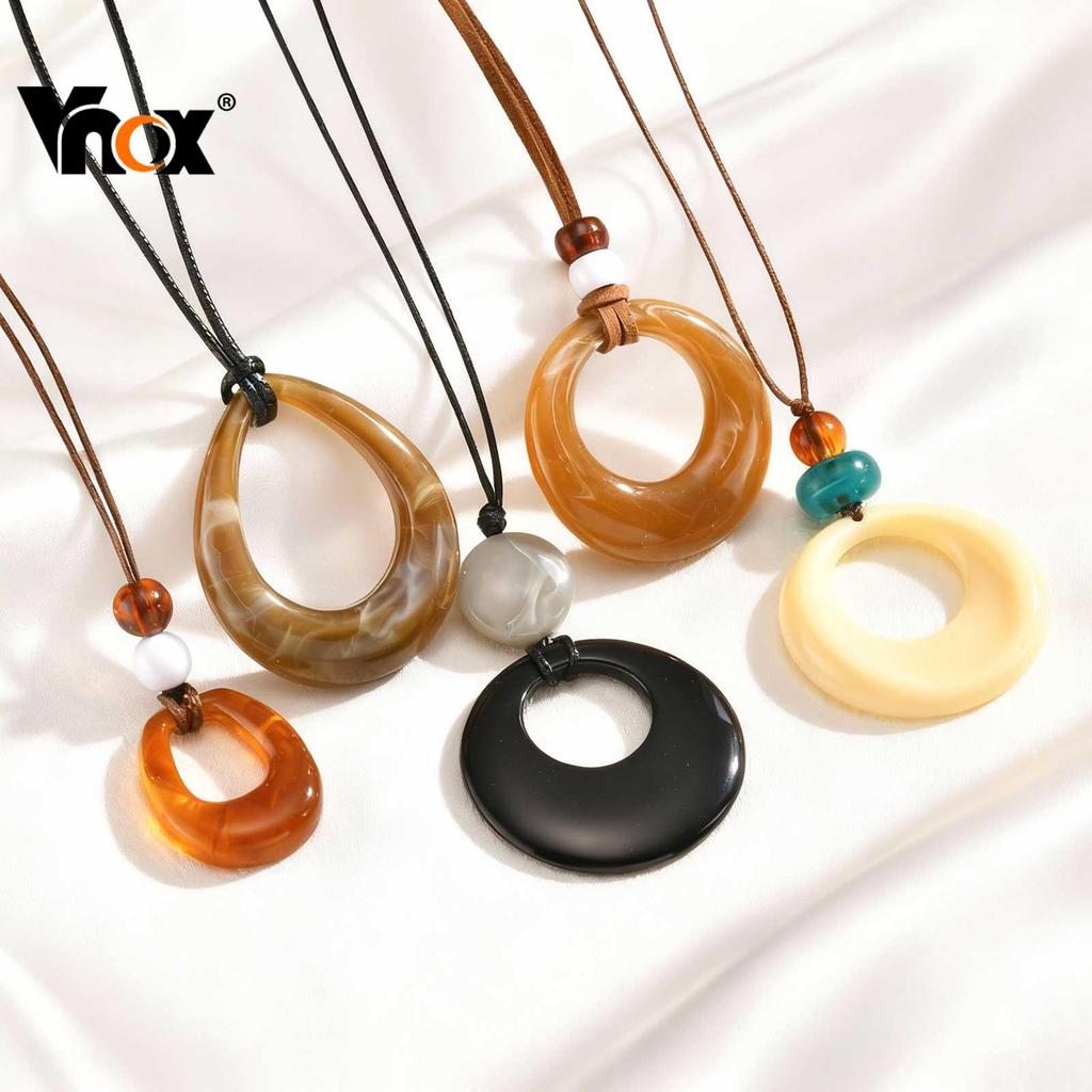 Vnox Round Hollow Pendant Necklaces for Women Girls Vintage Long Rope Sweater Chain Necklaces Party Jewelry Accessories em Oferta na Shopee