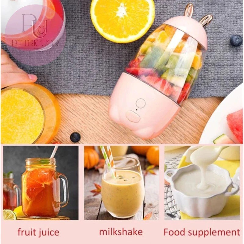 Mini Liquidificador Elétrico Portátil para Uso Doméstico com Forma de Coelho Fofo - Carregamento USB
