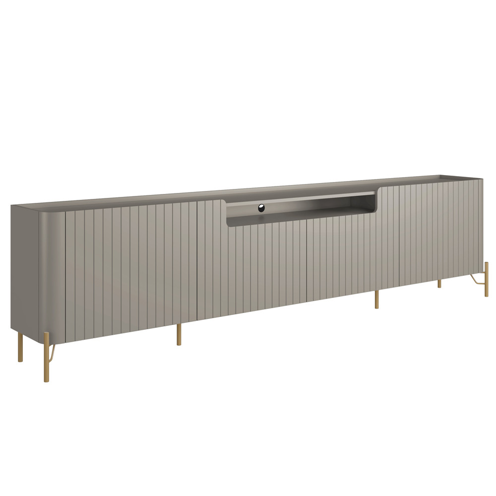 Rack Para Sala de Estar TV 85 Pol 4 Portas Brise Pés Industrial Dourado Alef I03 Grigio - Lyam Decor