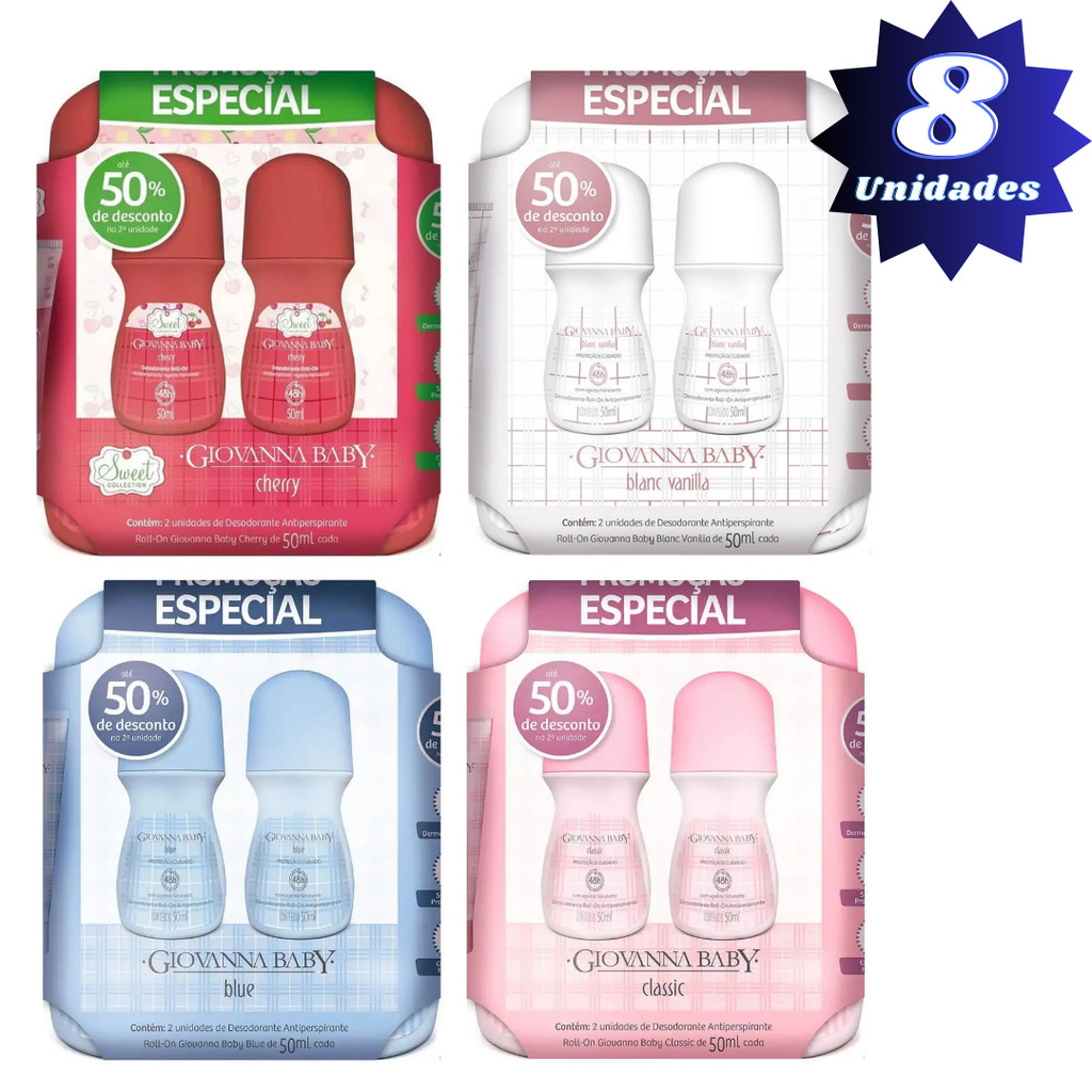 KIT 8 DESODORANTE ROLL-ON GIOVANNA BABY 50ML em Oferta na Shopee