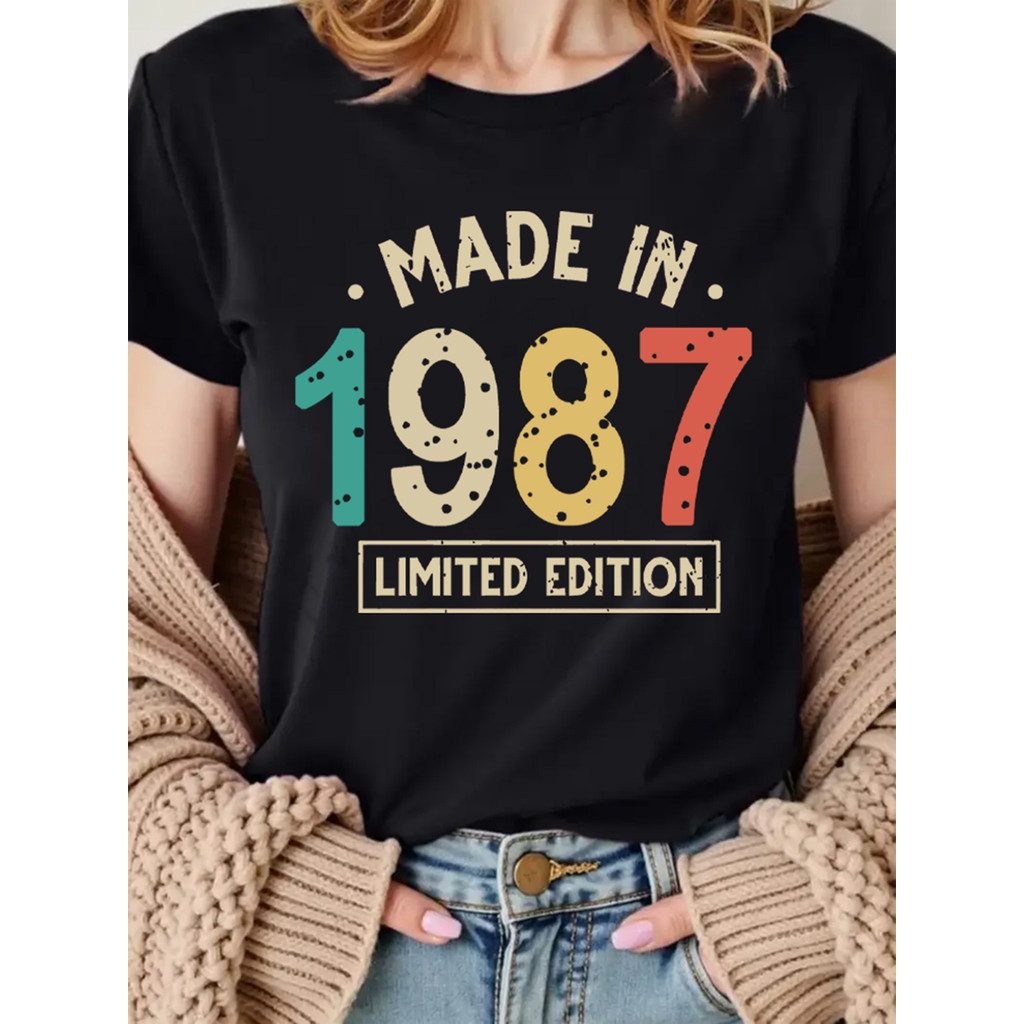 Camiseta Feminina 1987 Vintage Distressed Limited Edition Retro Estampada Confortavel Estilosa Autentica Casual em Oferta na Shopee