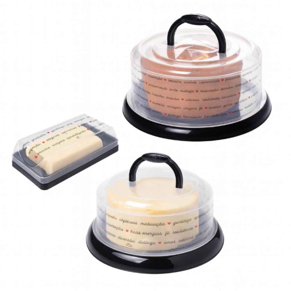 Kit Mesa Posta Boleira Queijeira Manteigueira 3 Peças Palavras Plasútil em Oferta na Shopee