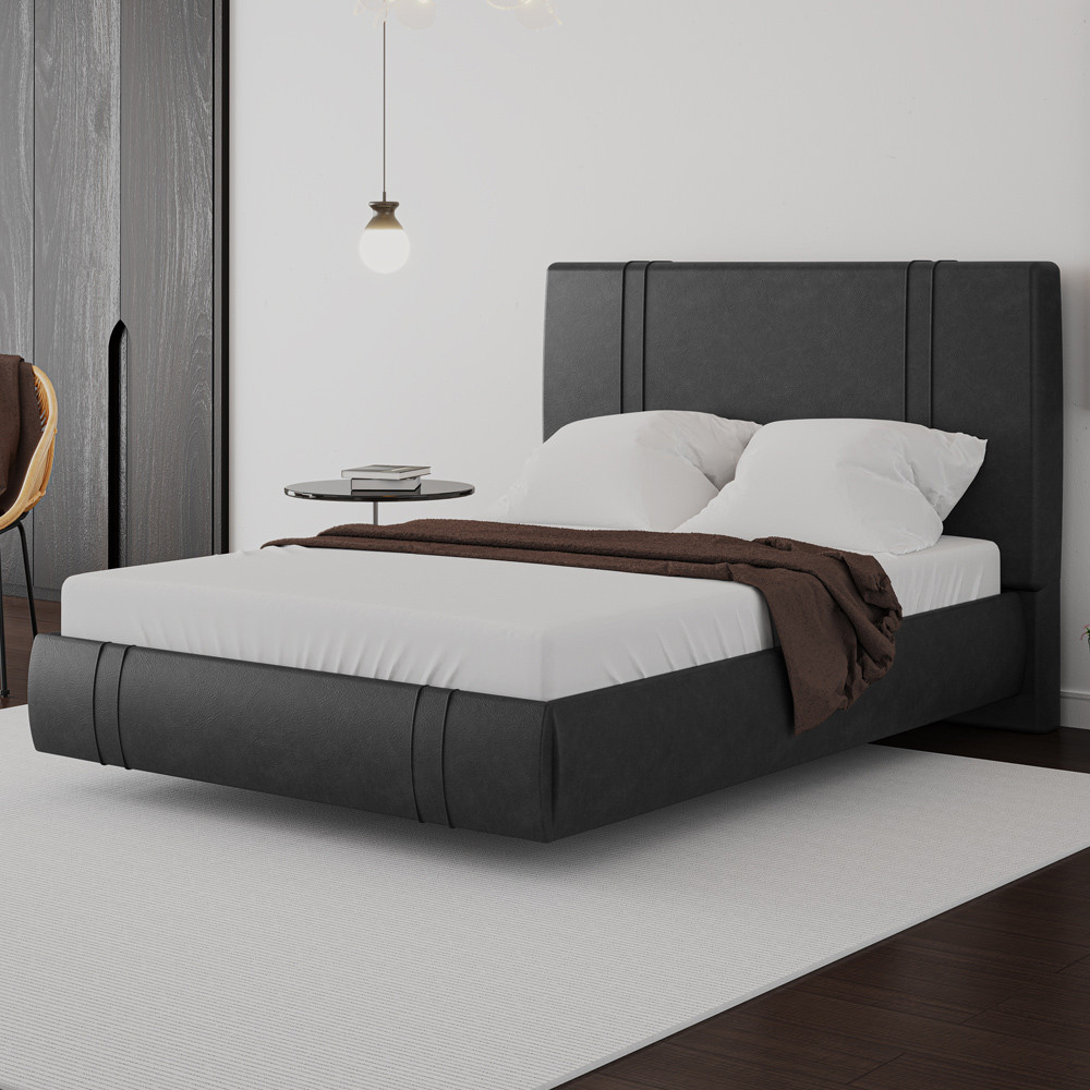 Cama Casal Flutuante Com Cabeceira 140cm Astra W01 Facto Preto - Lyam Decor