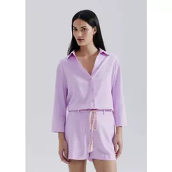 Camisa Feminina Manga 7/8 Com Linho