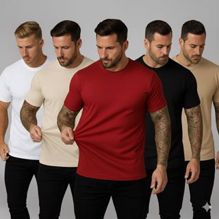 Kit 5 Camiseta Malha Peruana Algodão com Elastano Cotton Pima Premium Confortável e Durável em Oferta na Shopee