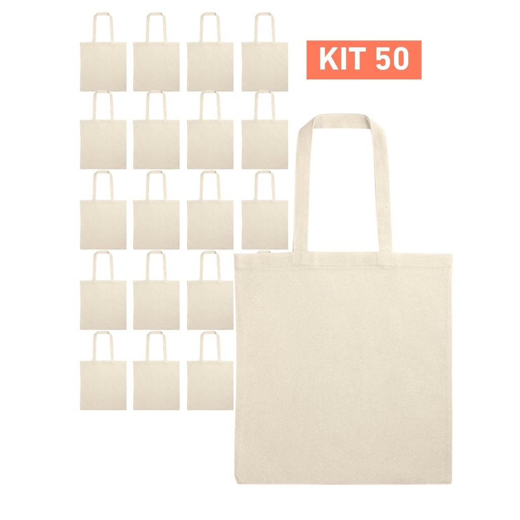 Kit 50 Sacolas Ecobag Ecológica 37 x 41 cm em Algodão Cru Lisa em Oferta na Shopee