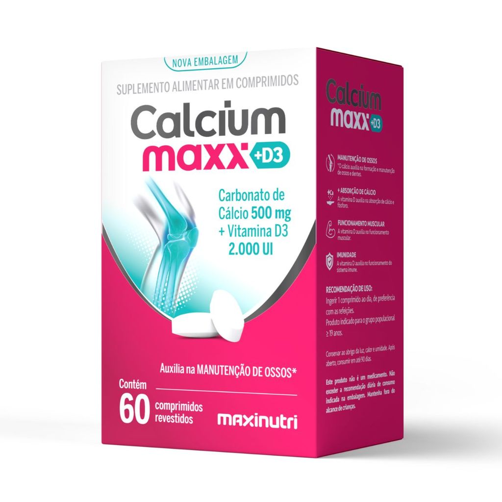 CALCIUM MAXX D3 - CARBONATO DE CALCIO + VIT. D 2.000 UI - 60 CP - MAXINUTRI