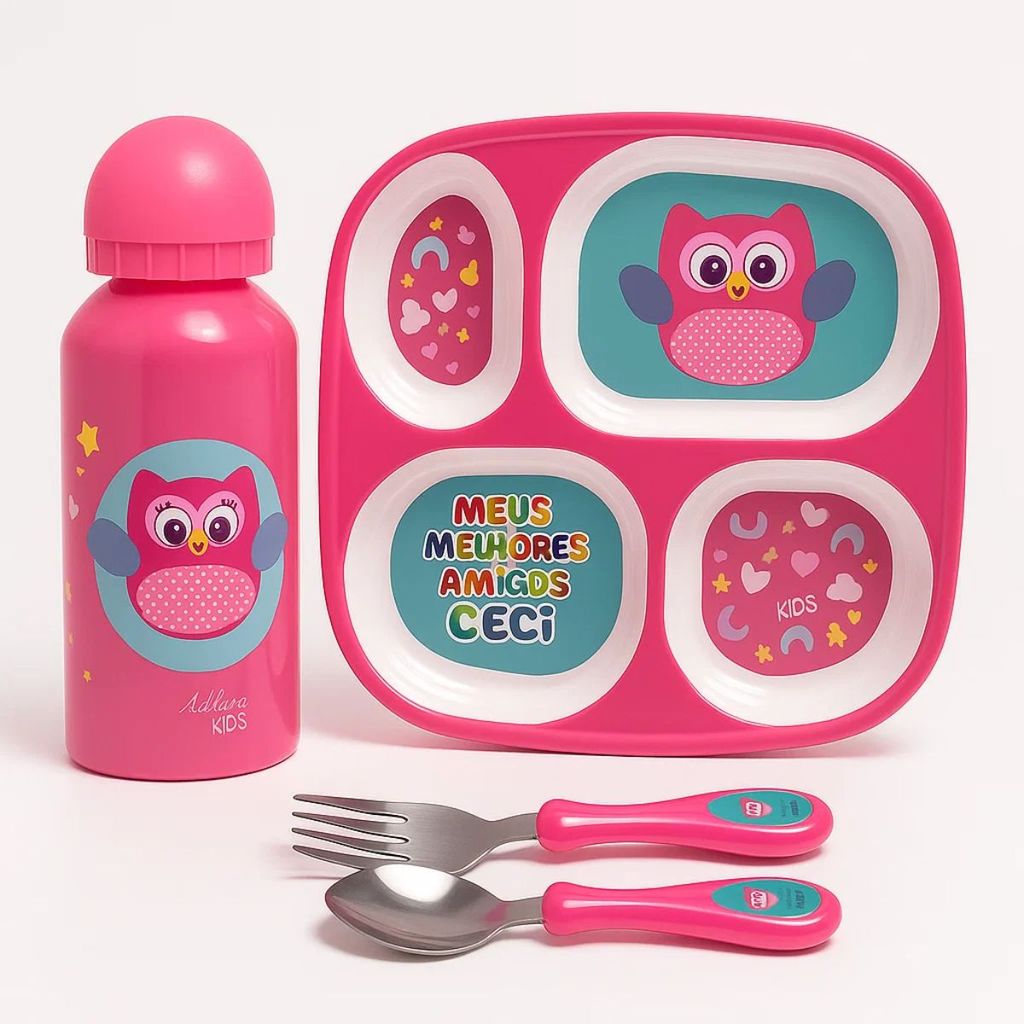 Kit Introdução Alimentar para Bebê Prato + Utensílios Garrafa Criança