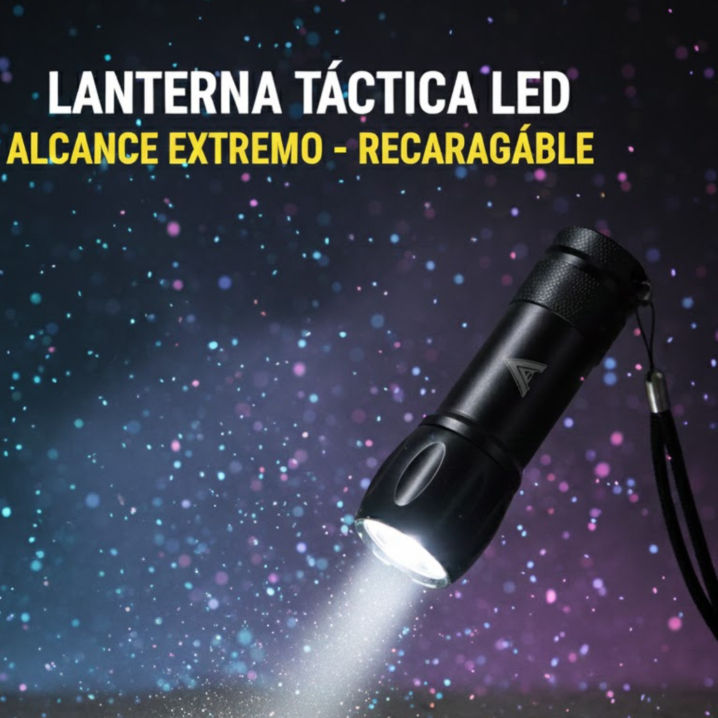 Lanterna Tática LED Portátil Forte a Pilha Alumínio Preta Alta Potência Uso Diário Camping Caminhada Emergência Compacta