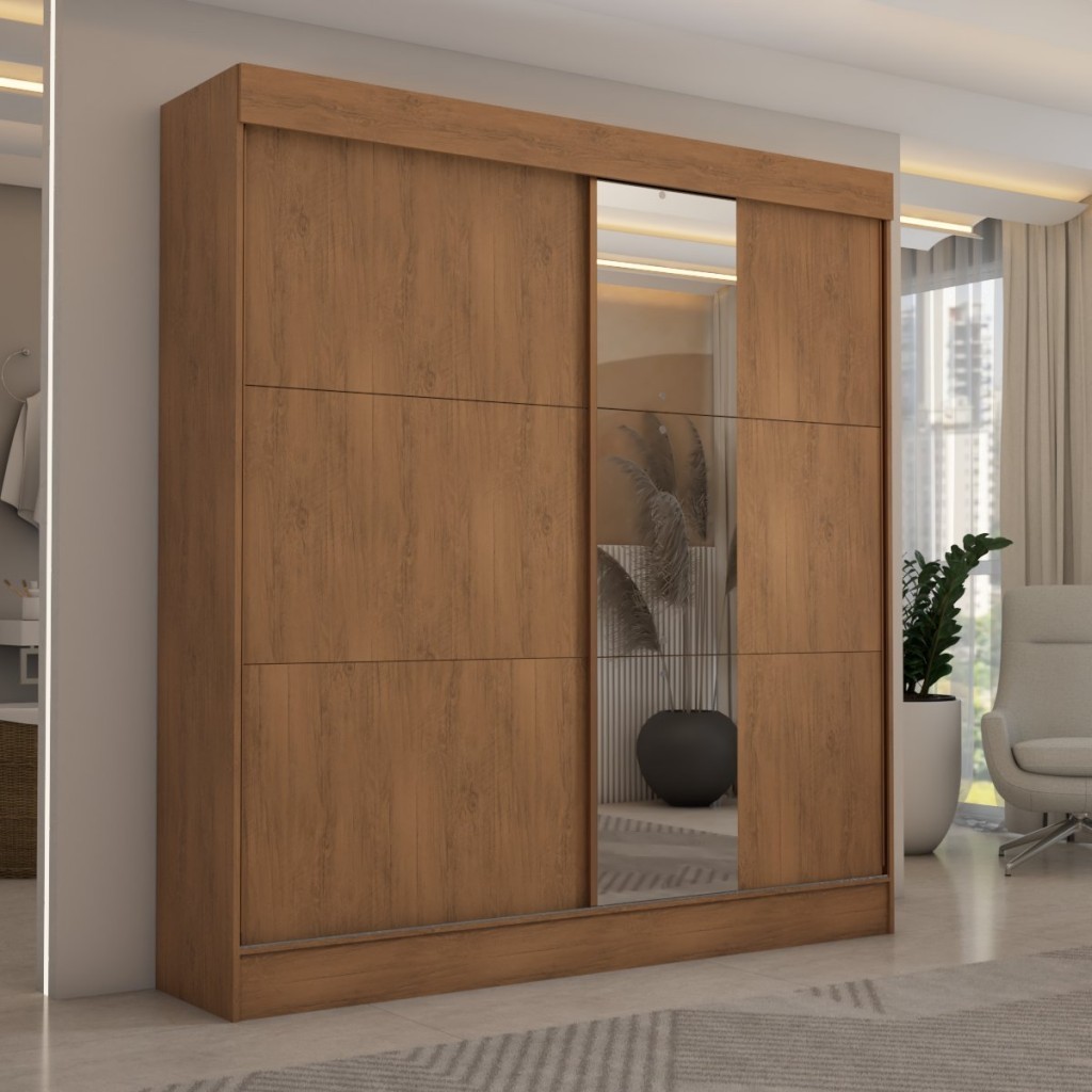 Guarda-Roupa Casal Portugal 2 Portas de Correr com Espelho 3 Gavetas Cinamomo - Panorama Móveis em Oferta na Shopee