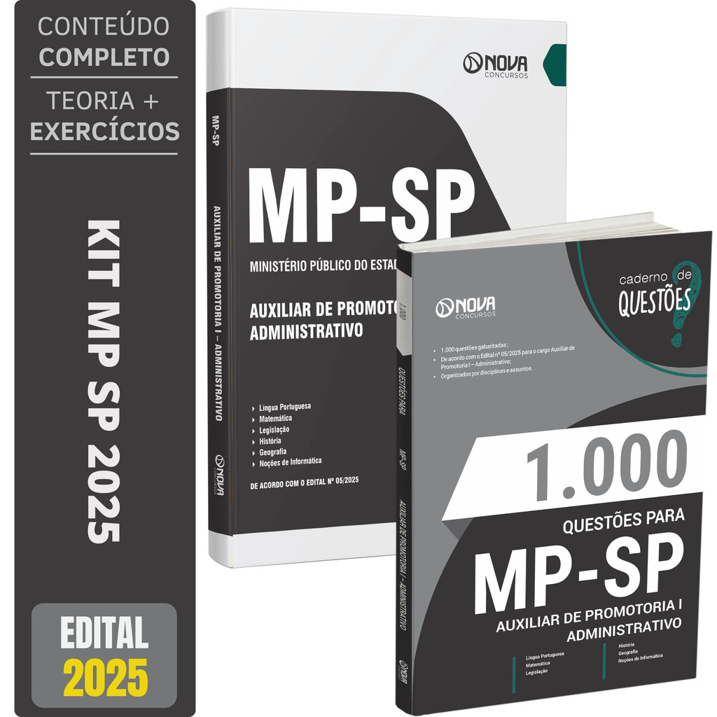 Imagem Kit Apostila MP SP 2026 - Auxiliar De Promotoria - Administrativo + 1000 Questões