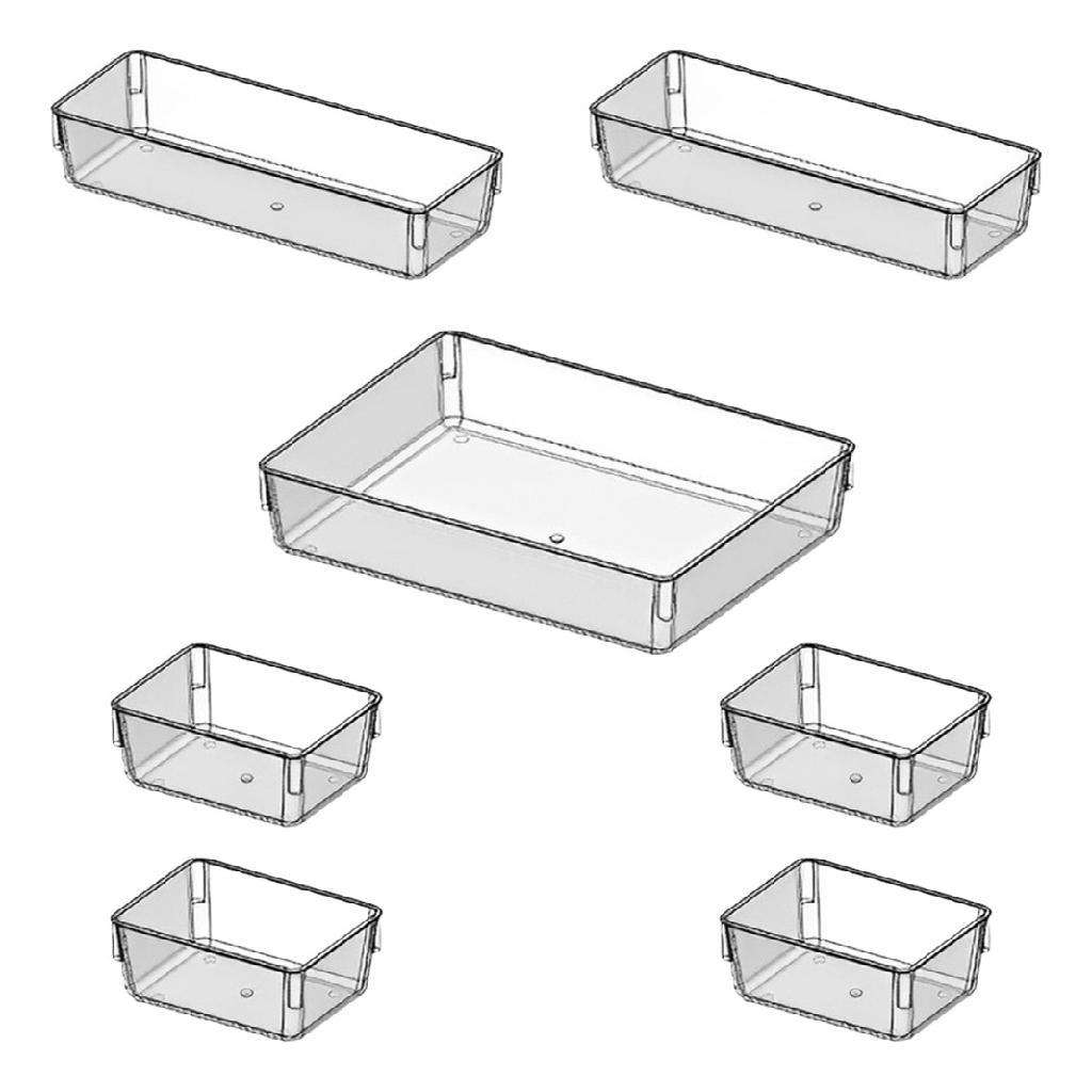 Kit 7 Organizador Multiuso Modular Acrílico Cristal Maquiagem Gavetas