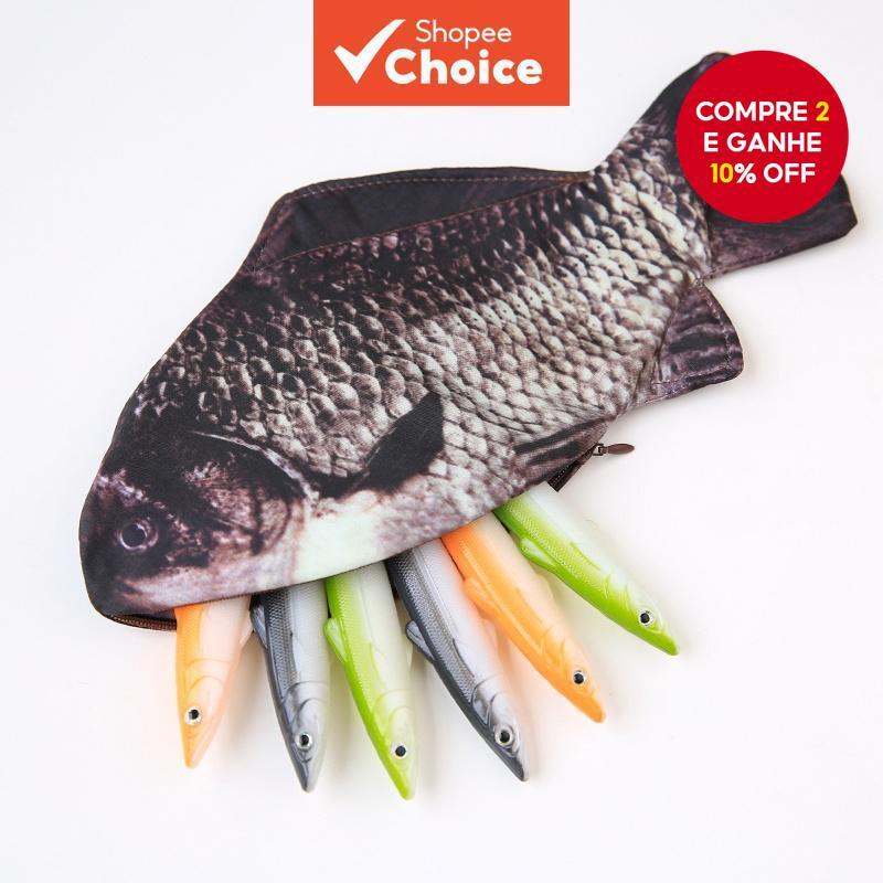 Estojo/bolsa criativa de modelagem de peixes com desenho para homem/mulher em Oferta na Shopee