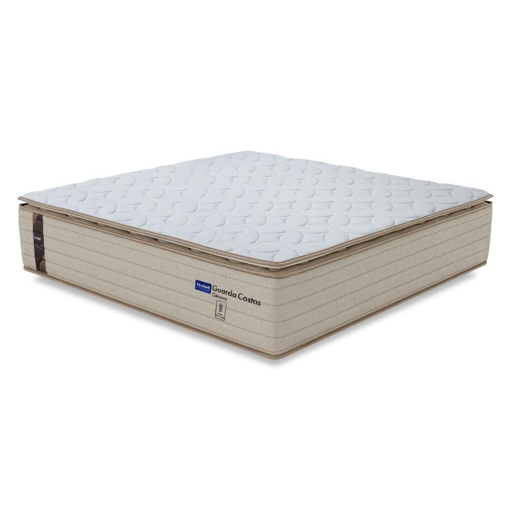 Colchão King Probel Molas Ensacadas Pillow Top 193x203x30cm Guarda Costas Genova Branco-bege Branco - Bege