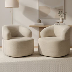 Kit 02 Poltronas Giratória Orgânica Para Sala de Estar Living Helena L02 Linho Palha - Lyam Decor