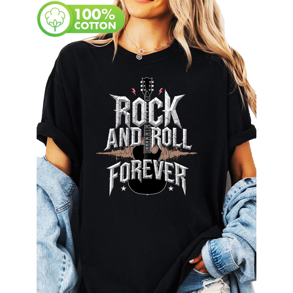 Camiseta Feminina Vintage Guitarra Rock Música Ousada Estampada Confortavel Estilosa Verão