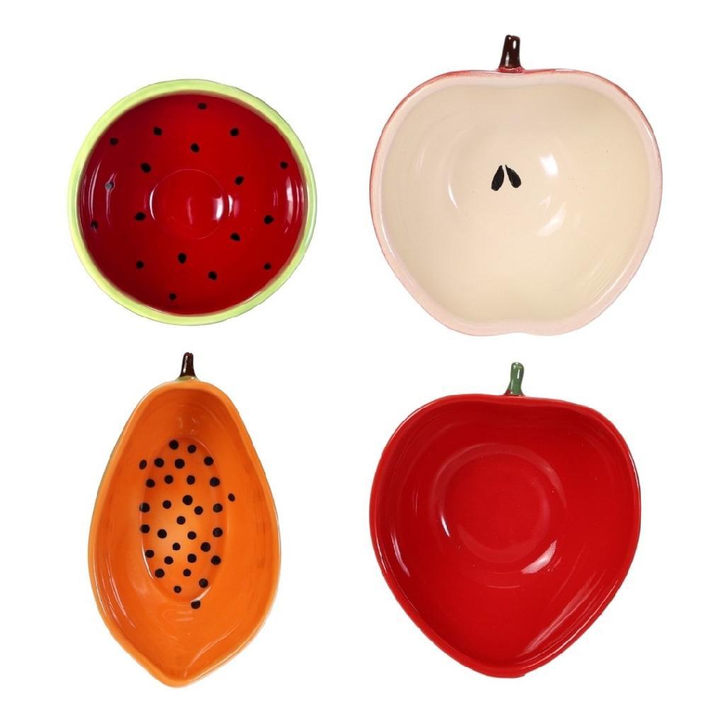 Conjunto 4 Tigelas Bowls Frutas Maça Mamão Morango Melancia Doce Sobremesa Sorvete Mesa Cozinha