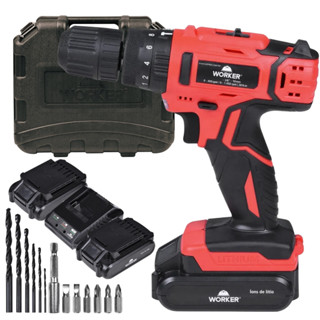 Parafusadeira de Impacto 18V Worker 30Nm 2 Baterias 17 Peças em Oferta na Shopee