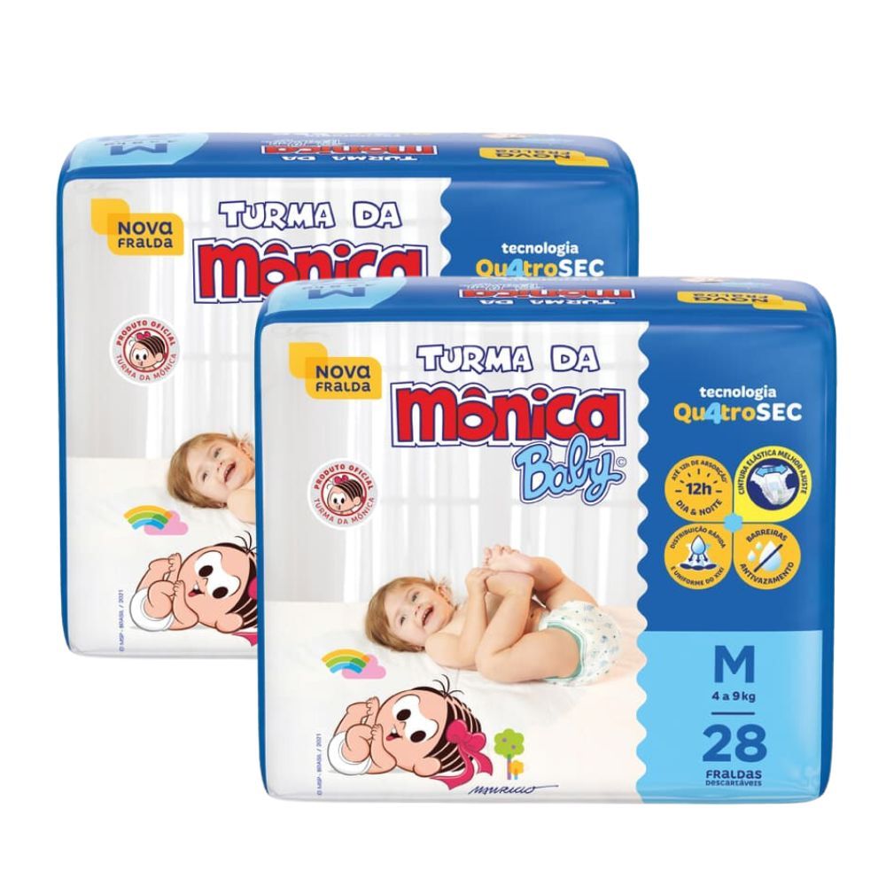 Kit 2 Fralda Infantil Turma da Mônica Baby Jumbo Tamanho M 28 Fraldas Descartáveis em Oferta na Shopee