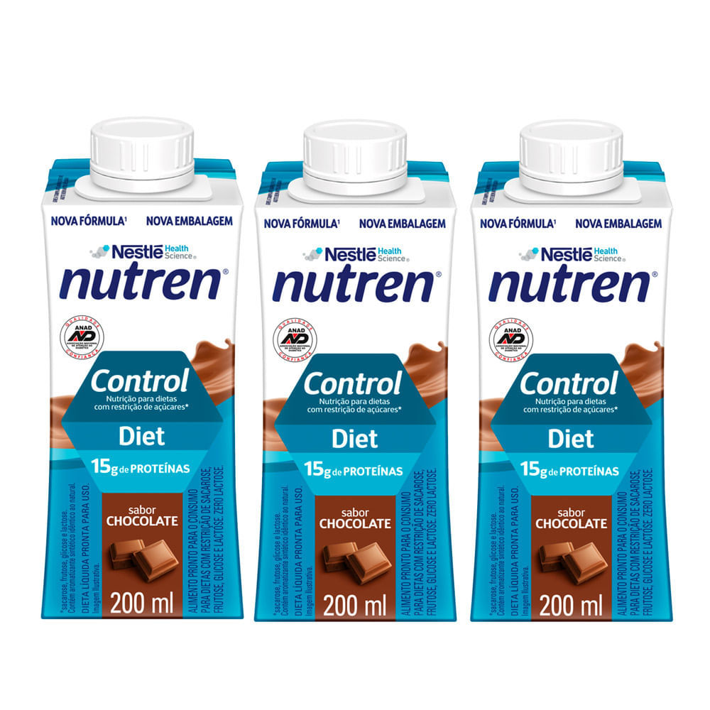 Kit 3 Nutren Control Diet com 15g de Proteínas Sabor Chocolate 200ml em Oferta na Shopee