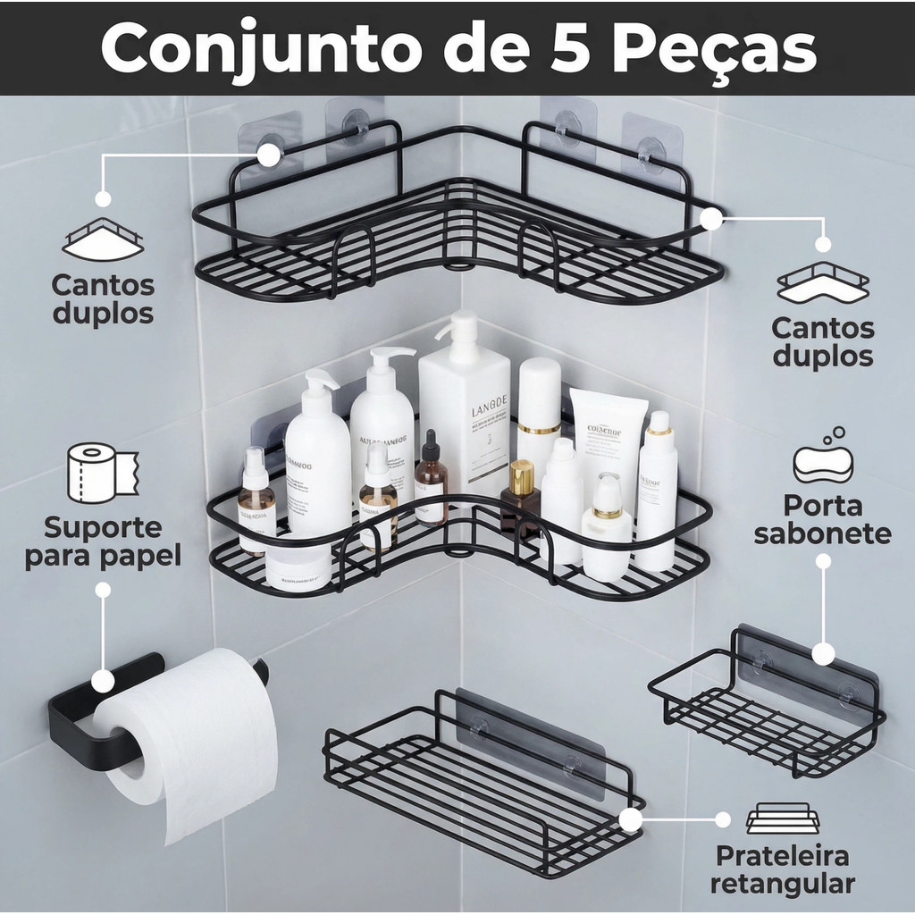 1/2/3/4/5 Suporte Para Banheiro E Cozinha Porta Shampoo Organizadores De Metal Prateleiras Com Adesivos
