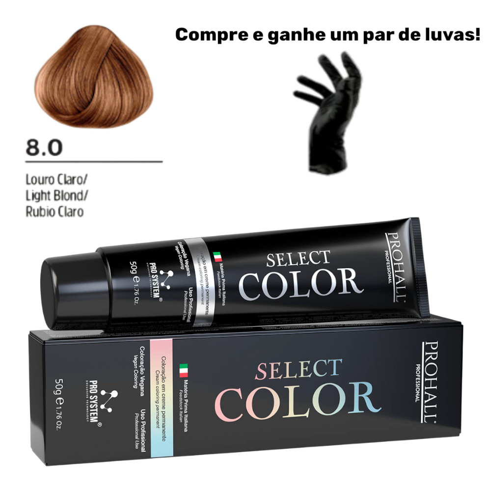 Coloração Permanente Select Color Nº8.0 Louro Claro Prohall 50g