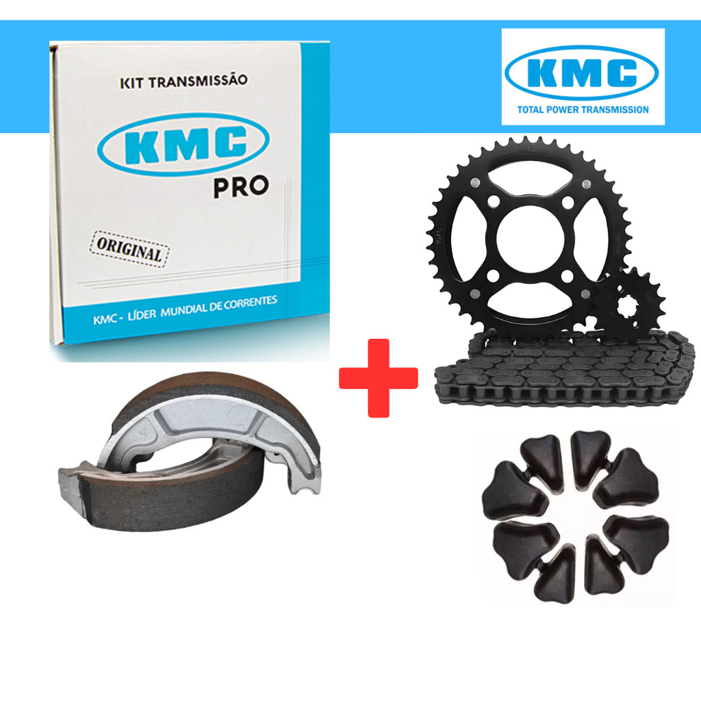Kit Relação Transmissão KMC ORIGINAL - TITAN 150 2004-15 + Patins + Coxim
